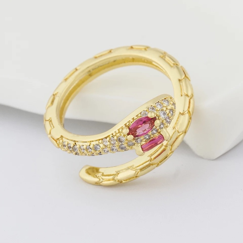 Pink Stone Snake Ring Adjustable Size